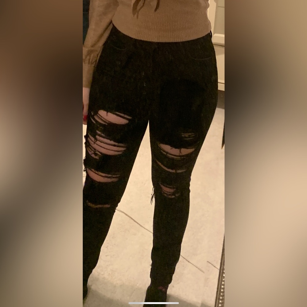 american eagle next level stretch black ripped jeggings - size 4 regular